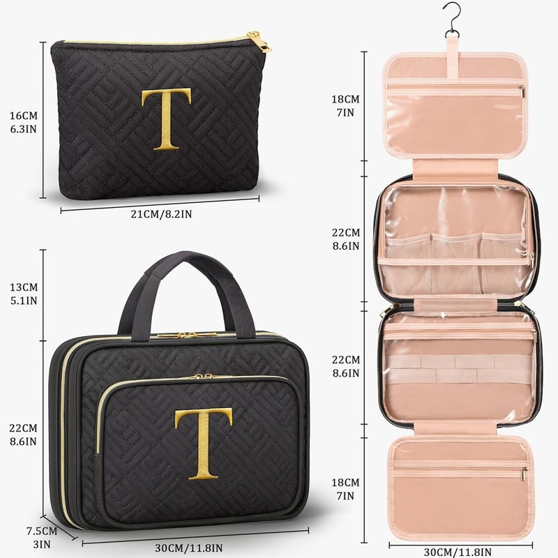 Qinline Personalized Gifts for Women, Initial Toiletry Bag Hanging Travel Organizer & Makeup Cosmetic Bag with Embroidery Letter Teacher Appreciation Gift Birthday Valentines Gifts for Mom Wife Friend Sister - Image 2